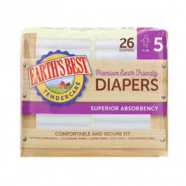 Earth's Best, TenderCare, Premium Earth Friendly, Diapers, Size 5, 27+ lbs, 26 Diapers (Discontinued Item)