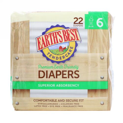 Earth's Best, TenderCare, Premium Earth Friendly, Diapers, Size 6, 35 + lbs, 22 Diapers (Discontinued Item)