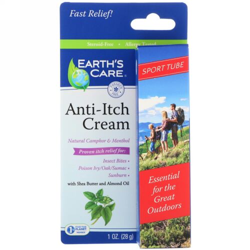 Earth's Care, 痒み止めクリーム、シアバターとアーモンドオイル、スポーツチューブ、1オンス（28 g） (Discontinued Item)