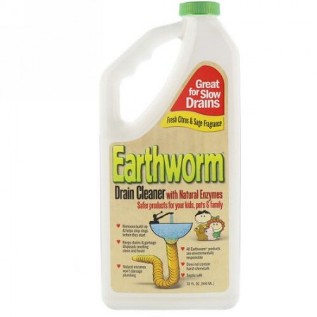 Earthworm, Drain Cleaner with Natural Enzymes, Fresh Citrus & Sage Fragrance, 32 fl oz (946 ml) (Discontinued Item)