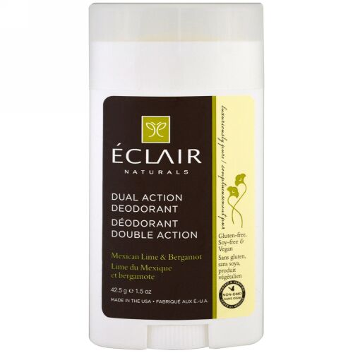 Eclair Naturals, デュアルアクション・デオドラント、メキシカンライム&ベルガモット、1.5オンス (42.5 g) (Discontinued Item)