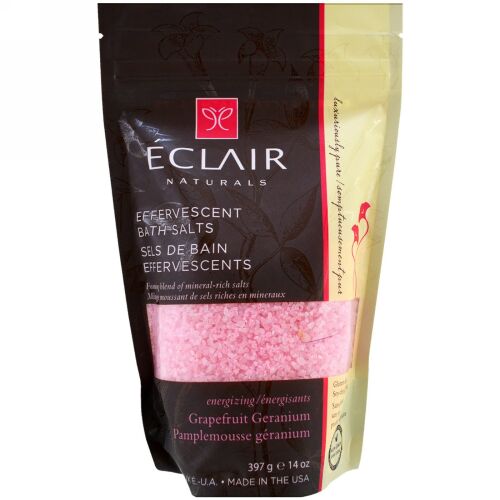 Eclair Naturals, 泡立つバスソルト、グレープフルーツゼラニウム、14オンス (397 g) (Discontinued Item)
