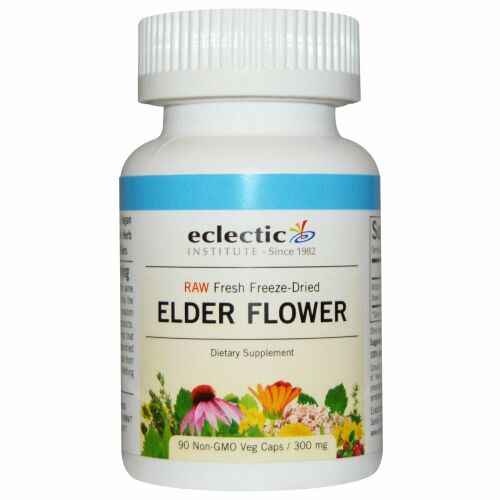 Eclectic Institute, エルダーフラワー、 300 mg、 90 非遺伝子組換え植物性カプセル (Discontinued Item)