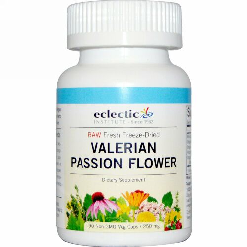 Eclectic Institute, バレリアン パッション フラワー 、 250 mg、 90 非遺伝子組換え植物性カプセル