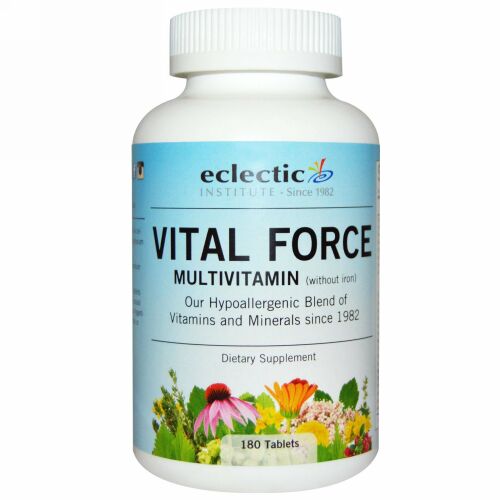 Eclectic Institute, 生命力（Vital Force）, マルチビタミン, 鉄分なし, 180錠 (Discontinued Item)