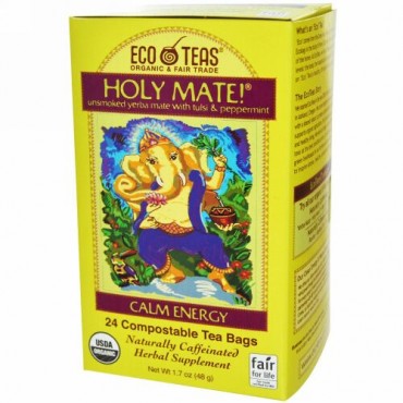 Eco Teas, ホーリーマテ!、 鎮静 エネルギー、非燻製マテ茶トゥルシ & ペパーミント、 24ティーバッグ、 1.7 oz (48 g) (Discontinued Item)