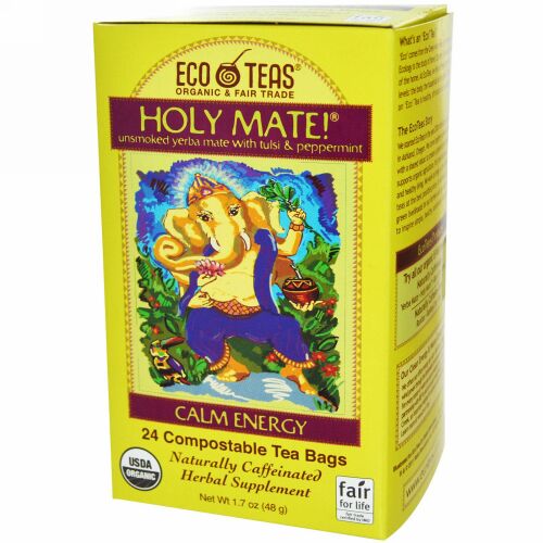 Eco Teas, ホーリーマテ!、 鎮静 エネルギー、非燻製マテ茶トゥルシ & ペパーミント、 24ティーバッグ、 1.7 oz (48 g) (Discontinued Item)