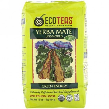 Eco Teas, マテ茶ピュア茶葉、 グリーンエネルギー、 非燻製、 16 oz (454 g) (Discontinued Item)