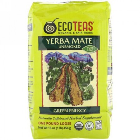 Eco Teas, マテ茶ピュア茶葉、 グリーンエネルギー、 非燻製、 16 oz (454 g) (Discontinued Item)