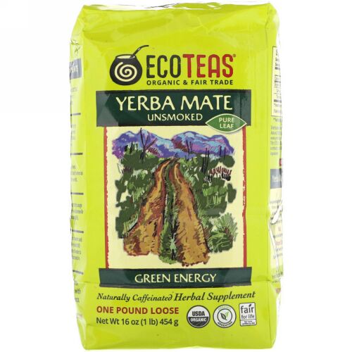 Eco Teas, マテ茶ピュア茶葉、 グリーンエネルギー、 非燻製、 16 oz (454 g) (Discontinued Item)