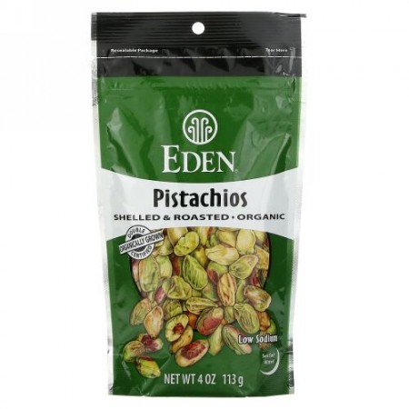 Eden Foods, オーガニック、ピスタチオ、殻なし&ドライロースト、軽いシーソルト味、4 oz (113 g)