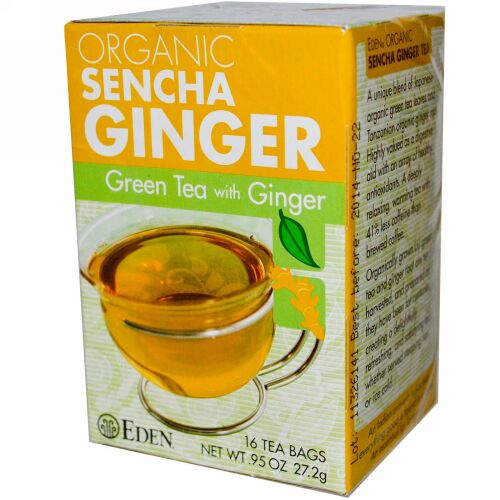 Eden Foods, オーガニック 生姜入り煎茶, 16 ティーバッグ, .95 オンス (27.2 g) (Discontinued Item)