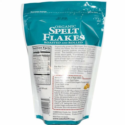 Eden Foods, オーガニック スペルト小麦 フレーク状, ロースト・ロール加工済み, 16 オンス (454 g) (Discontinued Item)