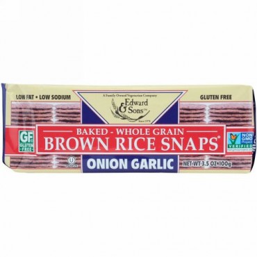 Edward & Sons, 焼いた全粒玄米スナップス、オニオンガーリック、3.5 oz (100 g)