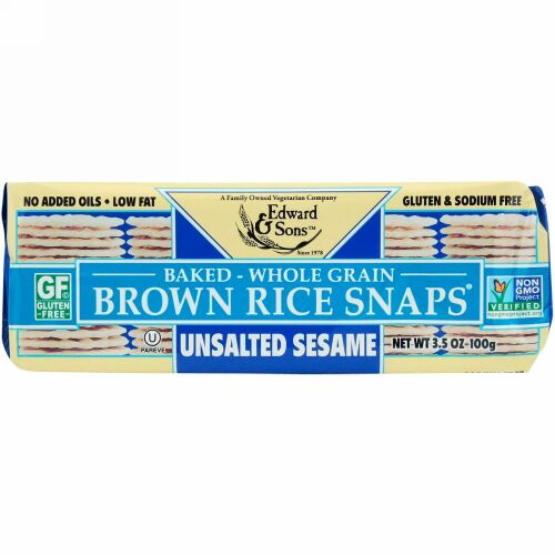 Edward & Sons, オーガニックベークド全粒玄米スナップ、無塩セサミ、3.5 oz (100 g)