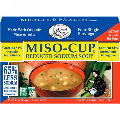 Edward & Sons, Edward & Sons, Miso-Cup, Reduced Sodium Soup, 4 Single Serving Envelopes, 7.2 g Each (Discontinued Item)