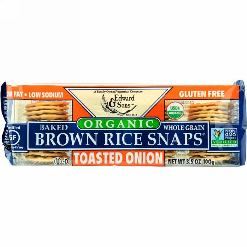 Edward & Sons, オーガニック、ベークド全粒玄米スナップ、トーストオニオン、3.5オンス (100 g)
