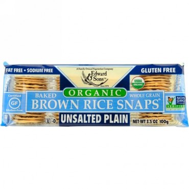 Edward & Sons, Organic, Baked Whole Grain Brown Rice Snaps, Unsalted Plain, 3.5 oz (100 g)