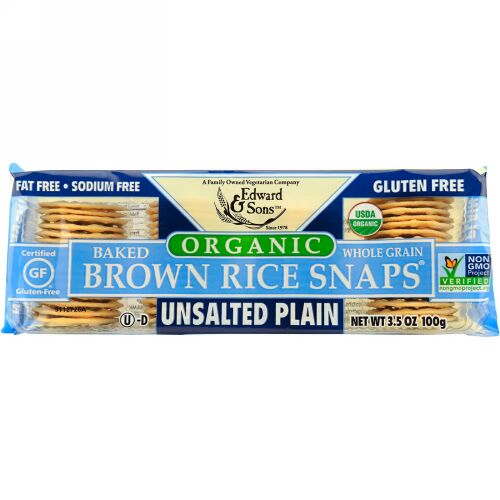 Edward & Sons, Organic, Baked Whole Grain Brown Rice Snaps, Unsalted Plain, 3.5 oz (100 g)