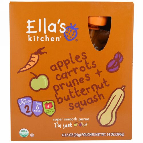 Ella's Kitchen, リンゴ、ニンジン、プルーンとバターナッツ・スカッシュ、ステージ2、4袋、各14オンス（396g） (Discontinued Item)