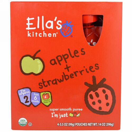 Ella's Kitchen, Apples, Strawberries, 6 Months, 4 Pack, 14 oz (396 g) (Discontinued Item)