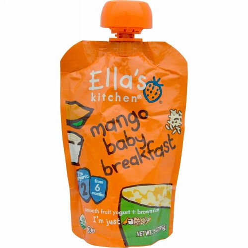 Ella's Kitchen, 赤ちゃんのマンゴーの朝食, スムースフルーツヨーグルト＋ブラウンライス（玄米）, 3.5オンス（99 g） (Discontinued Item)