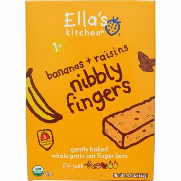 Ella's Kitchen, Nibbly Fingers, Bananas + Raisins, 5 Bars, 4.4 oz (125 g) (Discontinued Item)