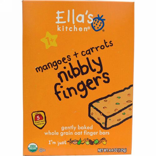 Ella's Kitchen, ニブリーフィンガー（Nibbly Fingers）, マンゴー＋ニンジン, 5バー, 4.4オンス（125 g） (Discontinued Item)