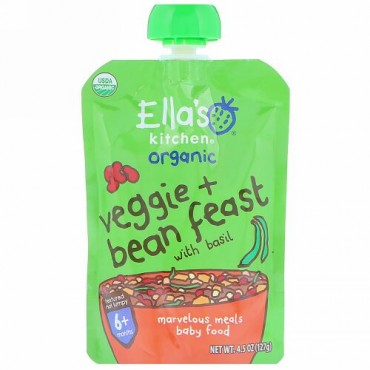 Ella's Kitchen, オーガニック、野菜 + 豆とバジルの饗宴、4.5オンス (127 g) (Discontinued Item)