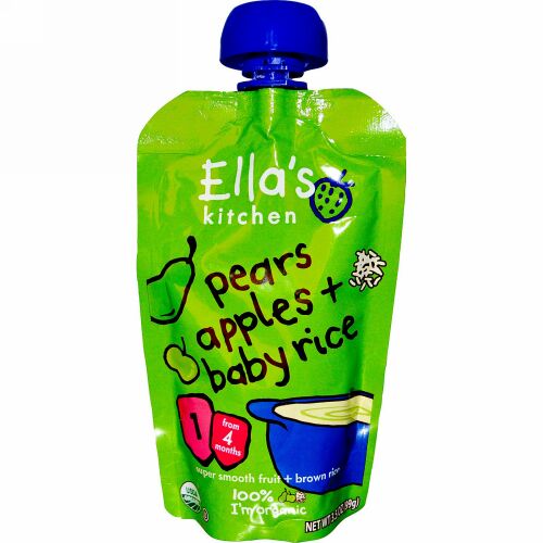 Ella's Kitchen, 洋ナシ, リンゴ+ ベビー ライス, ステージ1, 3.5 oz (99 g) (Discontinued Item)