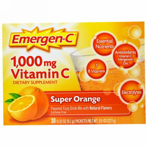 Emergen-C, 1,000mgビタミンC、スーパーオレンジ、30袋、各9.1g（0.32oz）