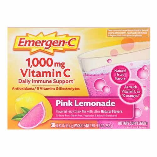 Emergen-C, 1,000 mg Vitamin C Daily Immune Support, Pink Lemonade, 30 Packets, 0.33 oz (9.4 g) Each