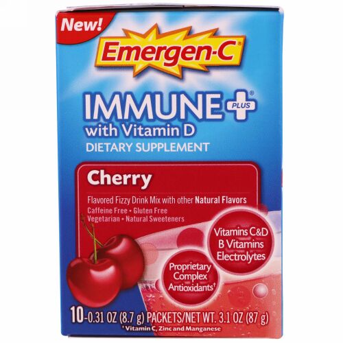 Emergen-C, ビタミンD配合Immune Plus、チェリー、10パック、各0.31オンス (8.7 g) (Discontinued Item)