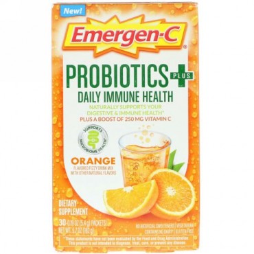 Emergen-C, Probiotics Plus Daily Immune Health, Orange, 30 Packets, .19 oz (5.4 g) Each (Discontinued Item)