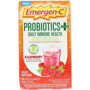 Emergen-C, Probiotics Plus Daily Immune Health, Raspberry, 30 Packets, 0.20 oz (5.6 g) Each (Discontinued Item)