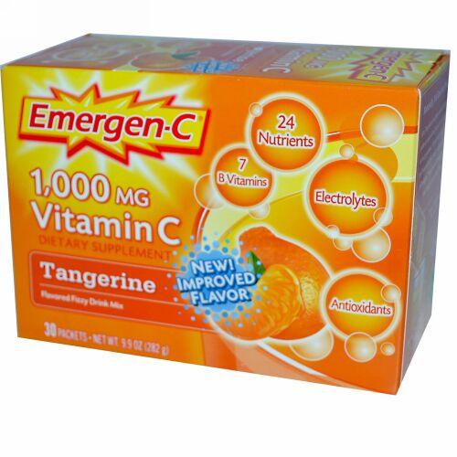 Emergen-C, ビタミンC、炭酸飲料ミックス、みかん味、1000 mg、30袋入、各9.4 g