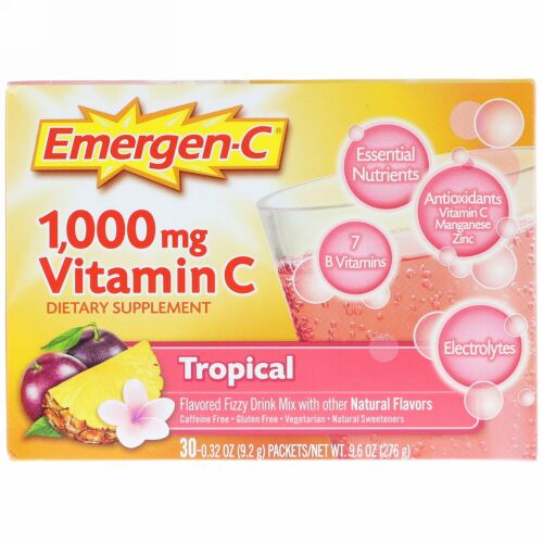 Emergen-C, 1,000 mg ビタミン C、トロピカル、30 袋、各 9.0 g