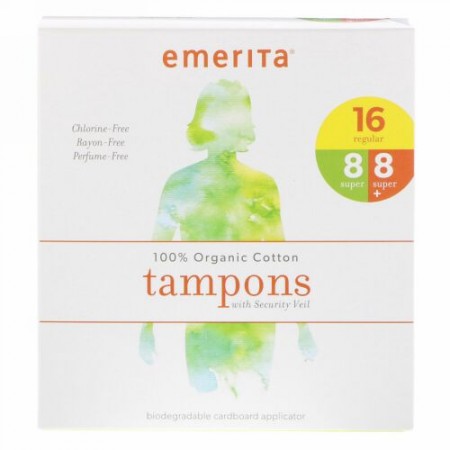 Emerita, 安全ベール付き100%オーガニックコットンタンポン、マルチパック、32本 (Discontinued Item)