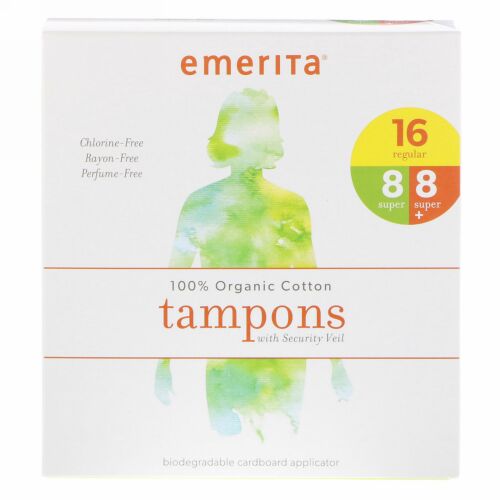 Emerita, 安全ベール付き100%オーガニックコットンタンポン、マルチパック、32本 (Discontinued Item)