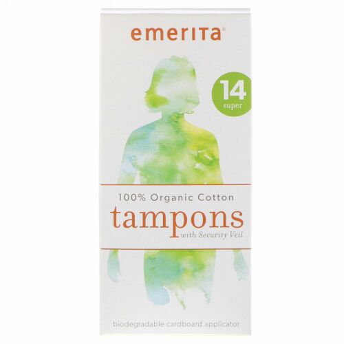 Emerita, 安全ベール付き100%オーガニックコットンタンポン、スーパー、14本 (Discontinued Item)
