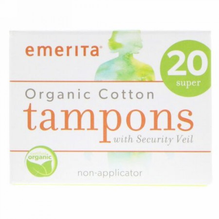 Emerita, オーガニックコットンタンポン、ノンアプリケーター、スーパー、20本 (Discontinued Item)