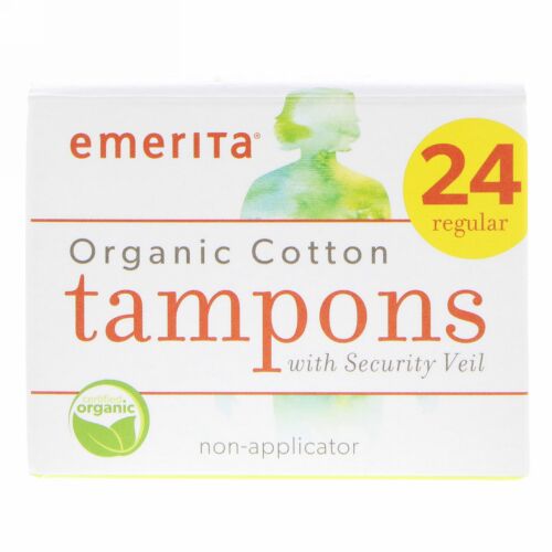 Emerita, Organic Cotton Tampons with Security Veil, Non-Applicator, Regular, 24 Tampons (Discontinued Item)