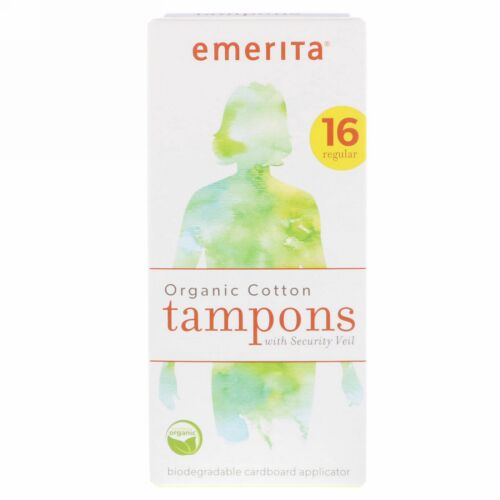 Emerita, 安全ベール付きオーガニックコットンタンポン、16本 (Discontinued Item)