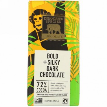 Endangered Species Chocolate, ボールド＋シルキーダークチョコレート、カカオ72％、85g（3オンス）
