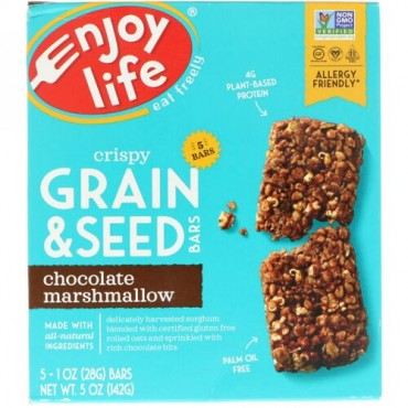 Enjoy Life Foods, クリスピー穀物・種子バー、チョコレートマシュマロ、5本、各1 oz (28 g) (Discontinued Item)