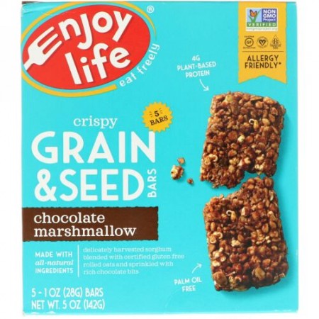 Enjoy Life Foods, クリスピー穀物・種子バー、チョコレートマシュマロ、5本、各1 oz (28 g) (Discontinued Item)