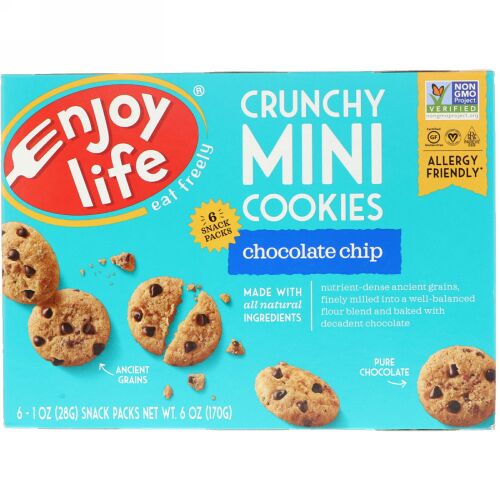 Enjoy Life Foods, Crunchy Mini Cookies, Chocolate Chip, 6 Snack Packs, 1 oz (28 g) Each (Discontinued Item)