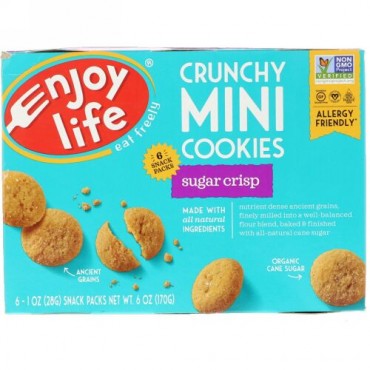 Enjoy Life Foods, Crunchy Mini Cookies, Sugar Crips, 6 Packs, 1 oz (28 g) Each (Discontinued Item)