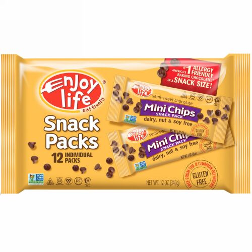 Enjoy Life Foods, セミスイート・チョコレート、ミニチップ・スナックパック、個別包装12個、1オンス（28 g） (Discontinued Item)