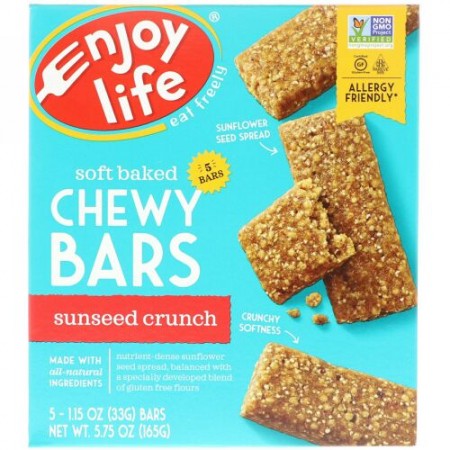 Enjoy Life Foods, Baked Chewy Bars, SunSeed Crunch, 5 Bars, 1 oz (28 g) Each (Discontinued Item)